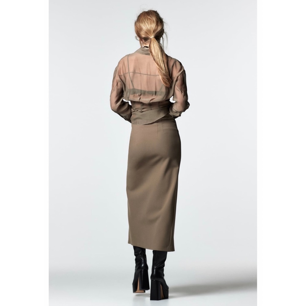 Zara sheer tapered waisted buttons down shirt